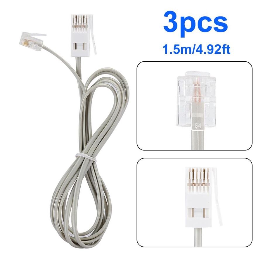 3 uds ABS Shell Durable plata gris textura suave 1,5 m Longitud Cable teléfono británico Cable especial