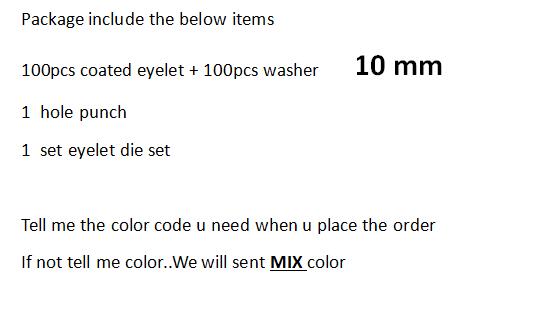 Eyelet Punch Die Tool set + 100set coated Metal eyelet rivet DIY Scrapbooking sewing garment paper label Grommet Eyelets: 10mm