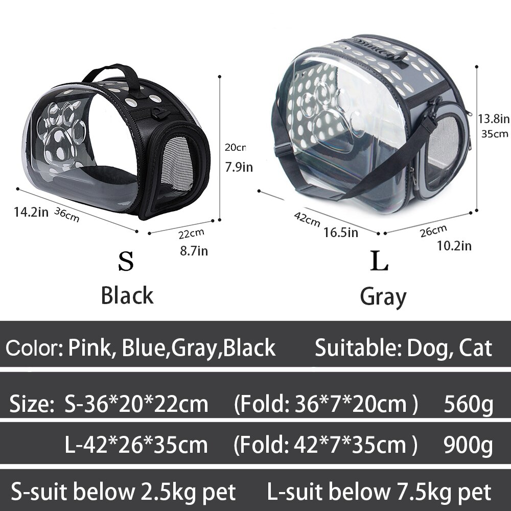 Transparent Travel Dog Carrier Pet Bags Puppy Cat Carrying Outdoor Bag Small Pet Portable Handbag Bag Soft Pet Accessories