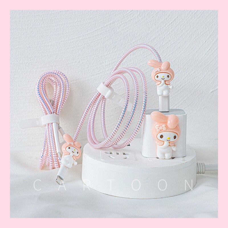 Protector de Cable para iPhone 12, accesorios de cargador USB de 20w, cubierta de cabezal de carga, revestimiento Protector de Cable estrial: Pink Rabbit