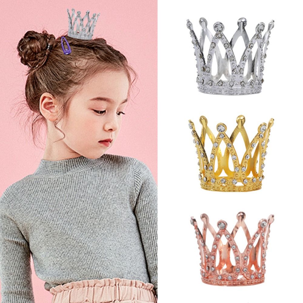 Party Supplies Metal Mini Crown Cake Topper Romantic Heart Crystal Rhinestone Tiara Cute DIY Cake Decoration Wedding