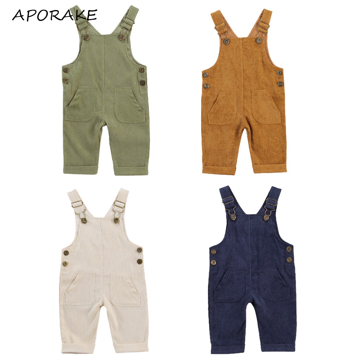 Pantalones de tirantes con botones para bebés y niños, pantalón holgado con bolsillos de Color sólido, traje con hebilla ajustable, 0 a 24 meses,