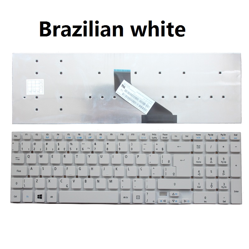 Teclado de EE. UU./FR/francés/SP/español/BR/brasileño para ACER Aspire, V3-551, V3-551G, V3-571, V3-571G, V3-731, V3-772: BR white