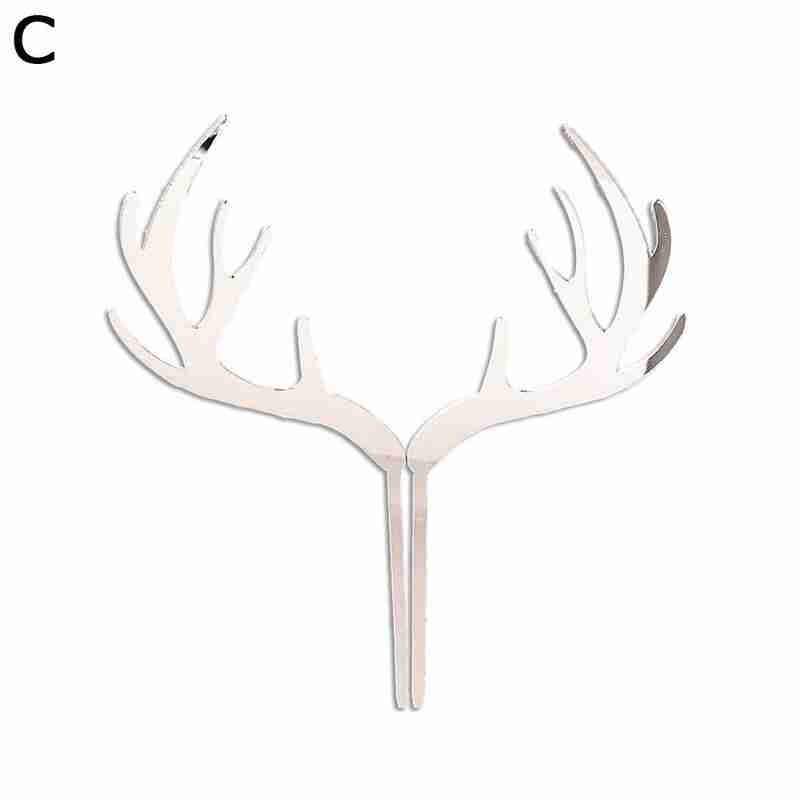 Golden Elk Antler Cake Topper Dessert Decoration Wedding DIY Party Supplies Baby Birthday Party Christmas Decoration: C