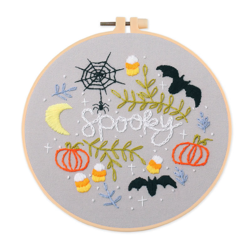 Kit de broderie avec cerceau pour débutant, Kit de broderie, motif d&#39;halloween, ensemble de points de croix imprimés, couture, artisanat d&#39;art,: 5 / 20cm plastic hoop