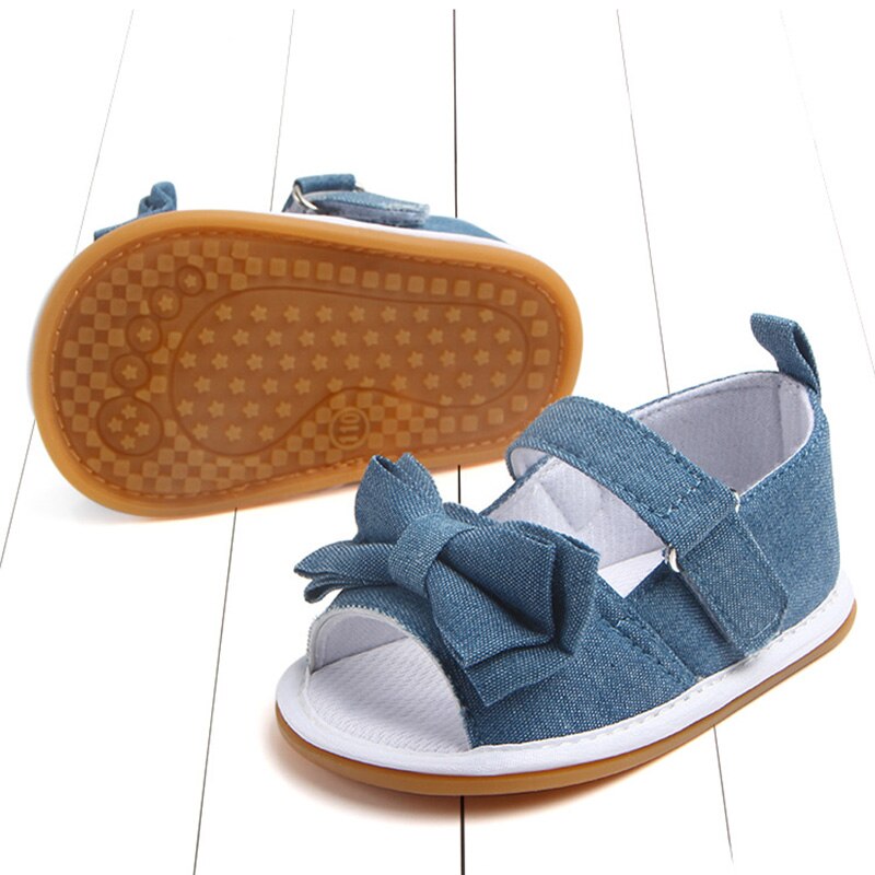 Søde bowknot baby sandaler lyserød blå stribe nyfødte baby pige sko blød gummisål skridsikre spædbarn toddler sko