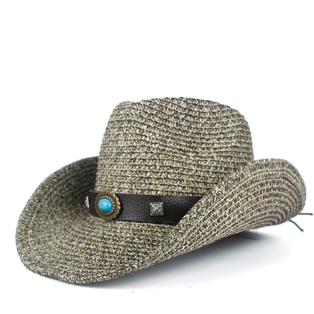 Zomer Outdoor Mannen Vrouwen Western Cowboy Hoeden Hand-geweven Strooien Hoed Ademend Strand Jazz Cap Zonnehoed Size 57-59 CM: Coffee