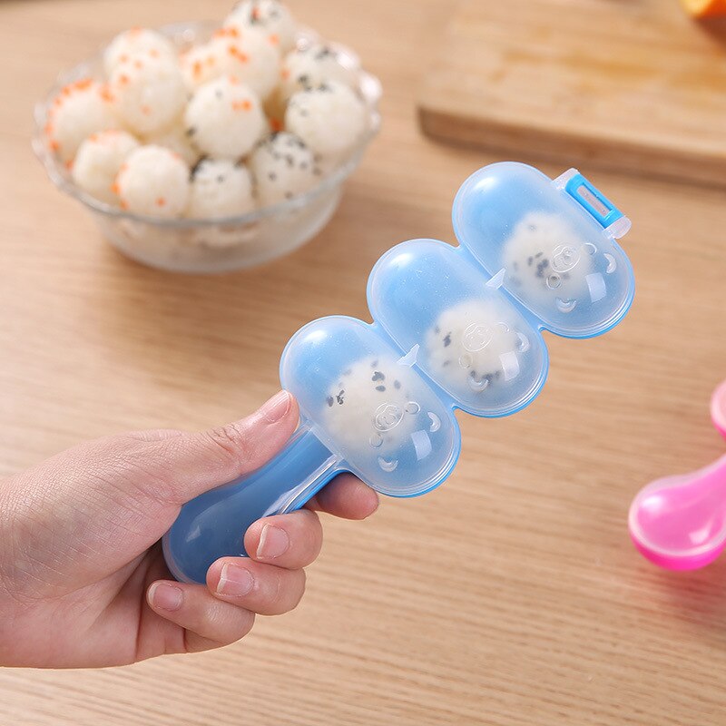 Molds for children food onigiri mold 3 small balls shake sushi mold With rice spoon rice mold kitchen tool sushi tools: Gray
