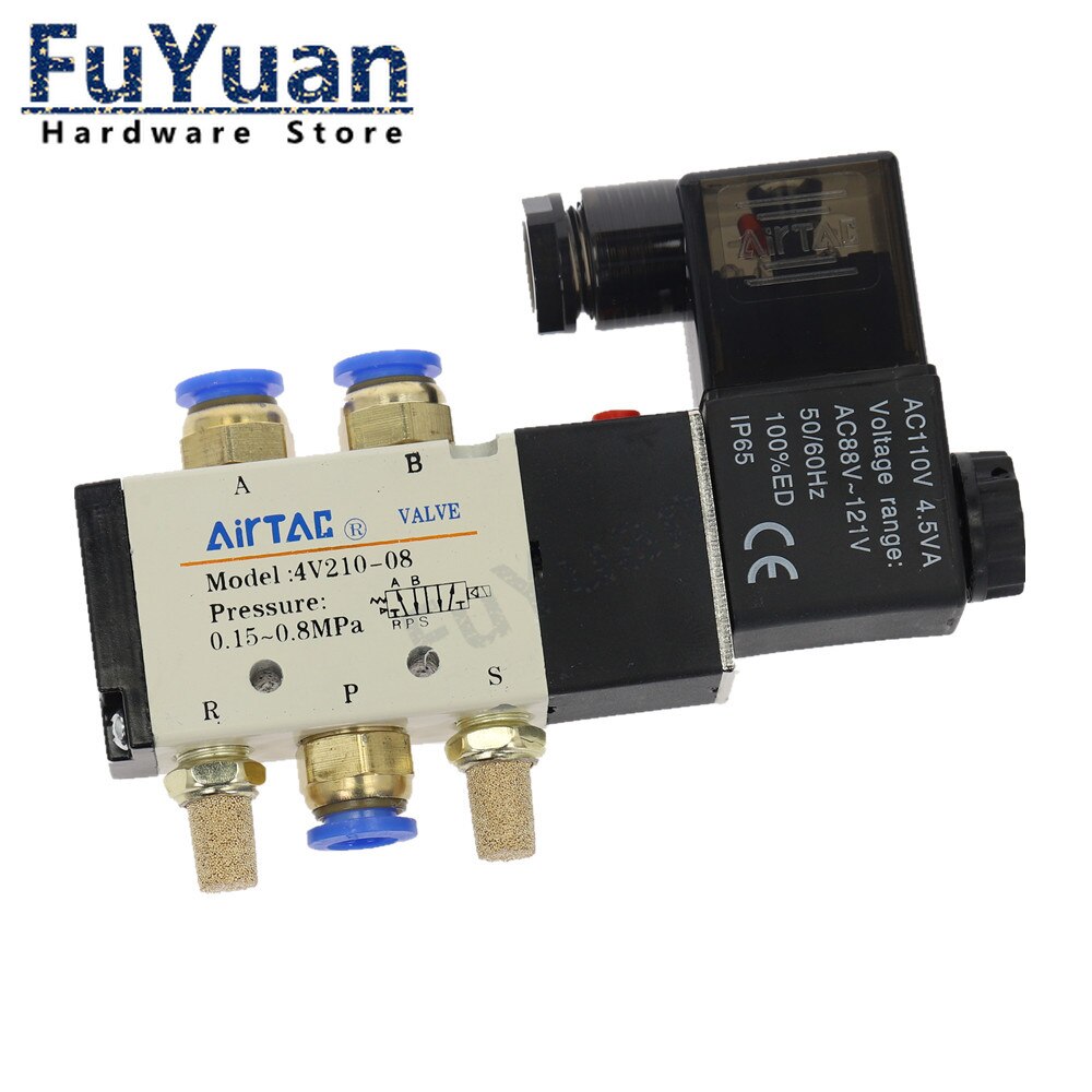 Pneumatic Electric Solenoid Valve 5 Way 2 Position Control Air Gas Magnetic Valve 12V 24V 220V Coil Volt 4mm-12mm Hose Fittings