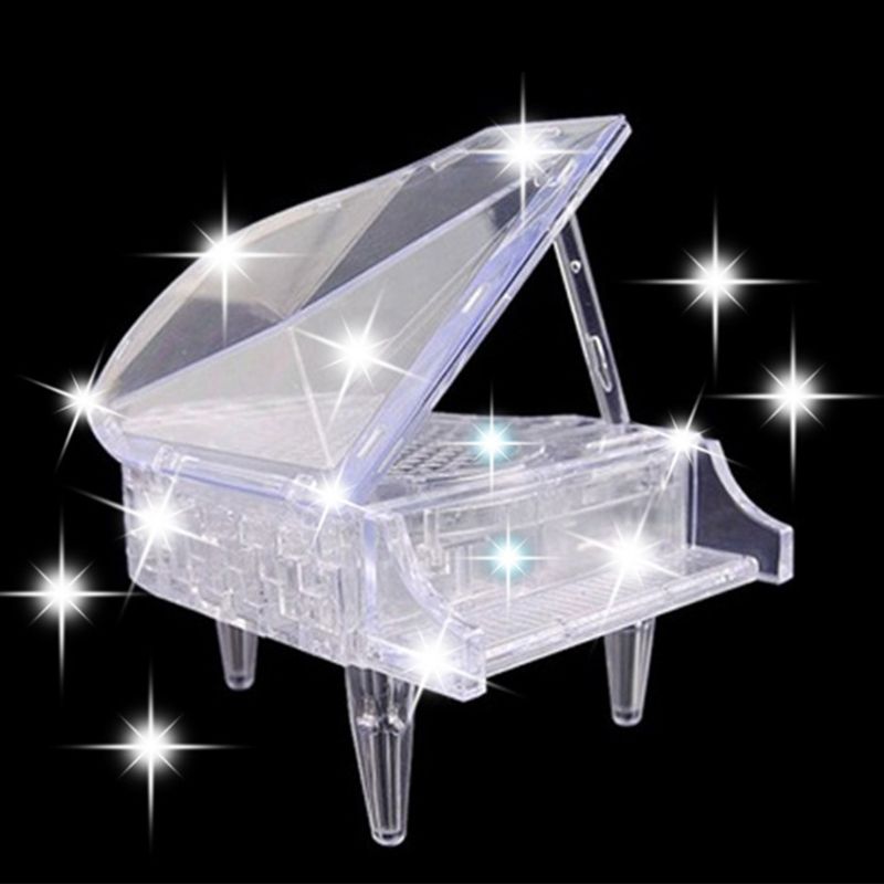 3d krystal klaverpuslespil med lys / musik hjemmebordsdekoration voksne børns intellektive læringslegetøj: W -2