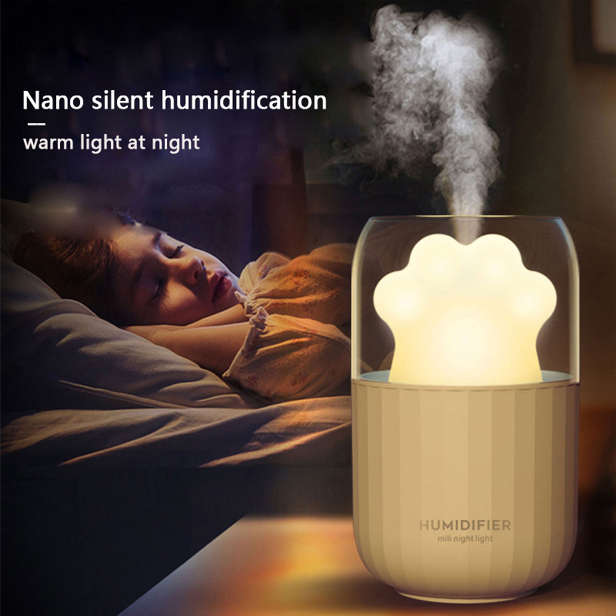 300ml Cat Claw Humidifier Color Gradient LED Night Light 2 Modes USB Charging Health Care Electronic Tool