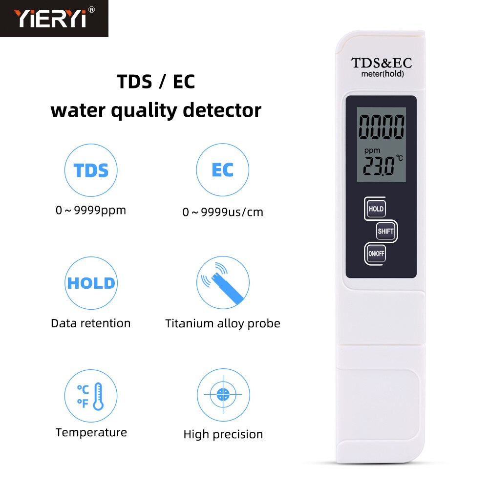 Digital PH EC TDS Meter Pen Water Purity Tester LCD Display Litmus Test -2.00-16.00 for Aquarium Pool Monitor Measurement Tool