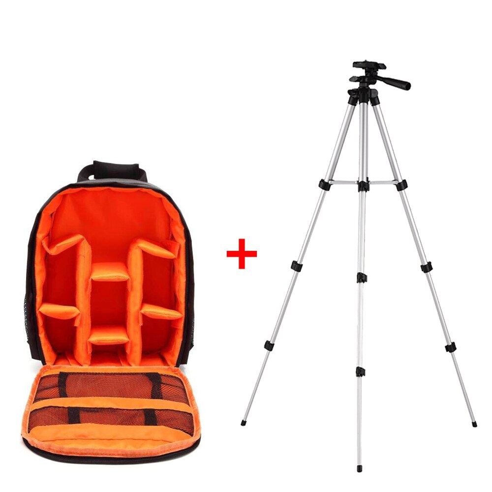 Multi-functional Camera Backpack Video Digital DSLR Bag Waterproof Outdoor Camera Photo Bag Case for Nikon Canon Sony Photo Bag: A-Orange and Tripod