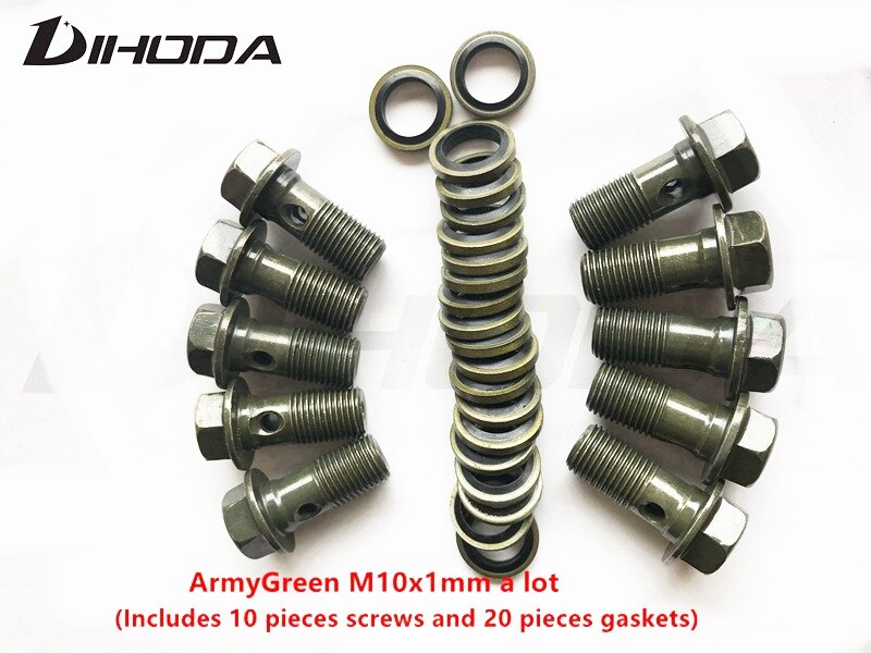 Motorcykel bremsekaliper banjo bolt olieaftapningsskrue / hul skrue  m10 x 1.25mm m10 x 1mm til hovedcylinder til bremseslange: Hærgrøn b