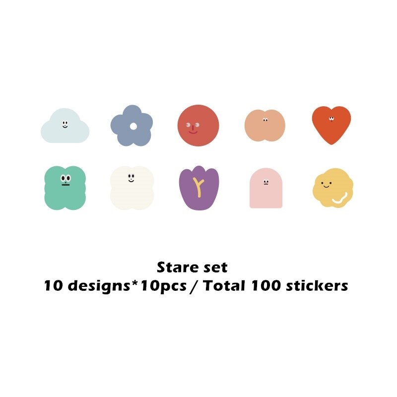 100pcs Lovely Stickers Set Mini Cartoon Geometry Planet Fruit Diaries Note Sticker Album Diary Decoration Home DIY F417: Stare set