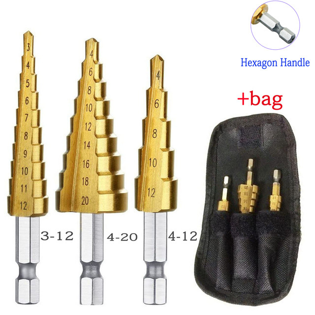 HSS stappenboorset met rechte groef, titanium gecoat hout, metaal, gatensnijder, kernboorset: Black