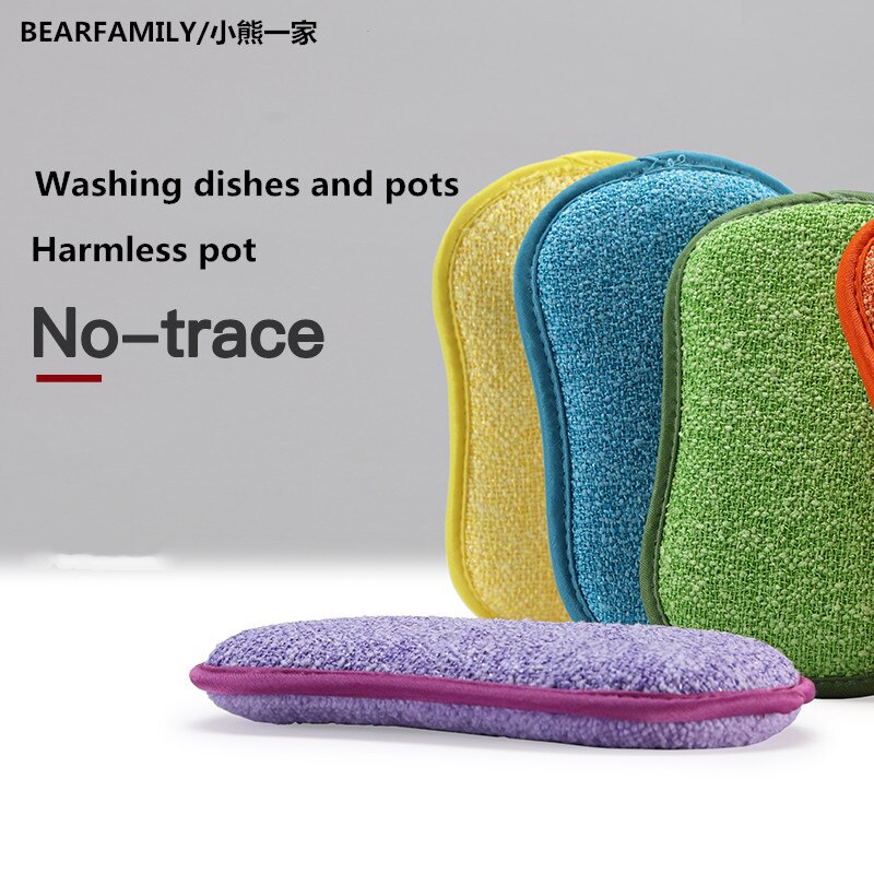 Kitchen Magic Sponge Brush Microfiber Cloth + Non-sticky Bamboo Fiber Double-sided Way Buffer Bathroom Scrub Cleaning Sponges