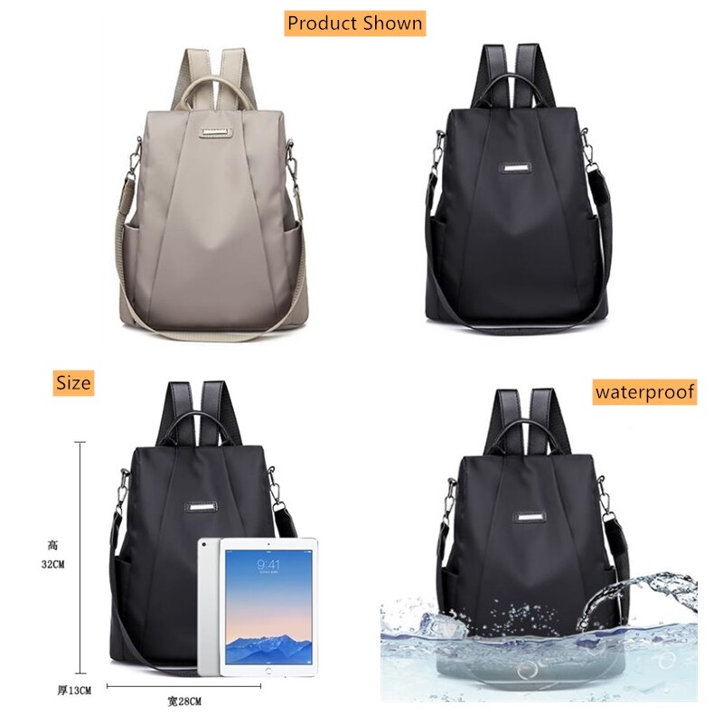 Frauen Reise Rucksack Reisetasche Anti-Diebstahl Oxford Tuch Rucksack Schwarz