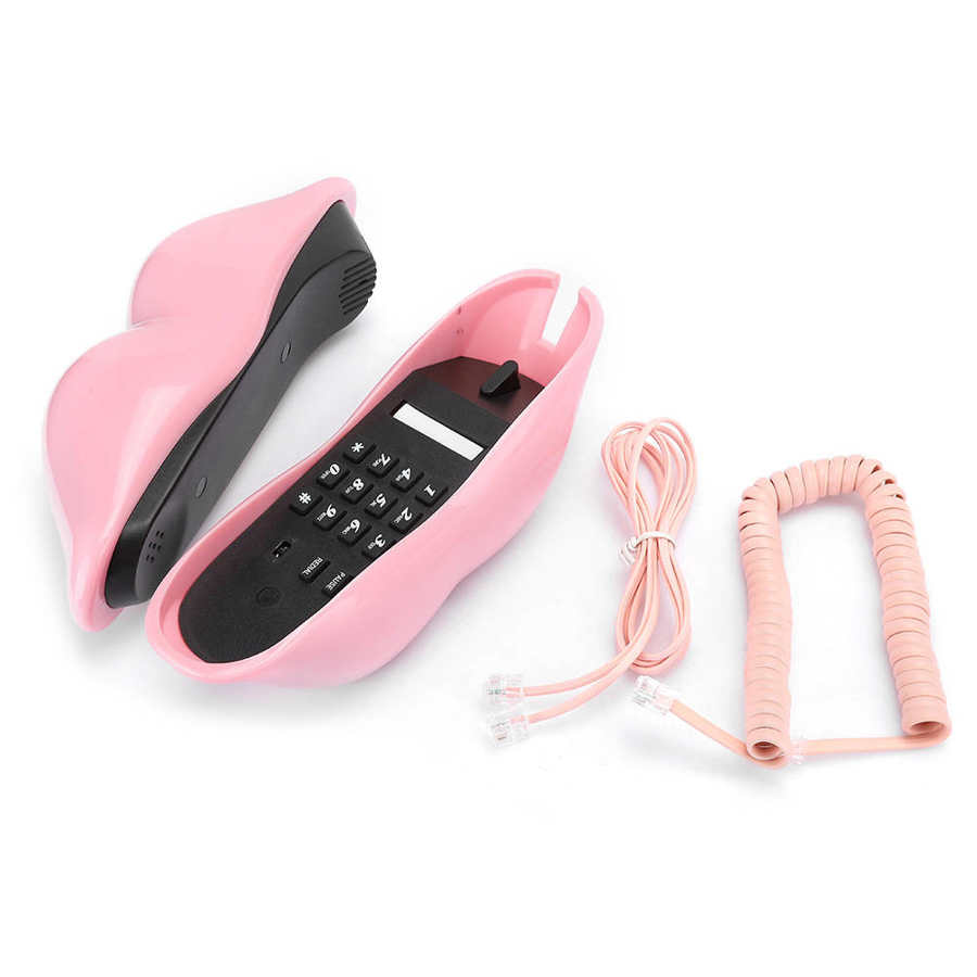 Lips Telephone Novelty Landline Phone Red Mouth Lip Shaped Phone Desk Corded Phone for Home Hotel Office Decoration