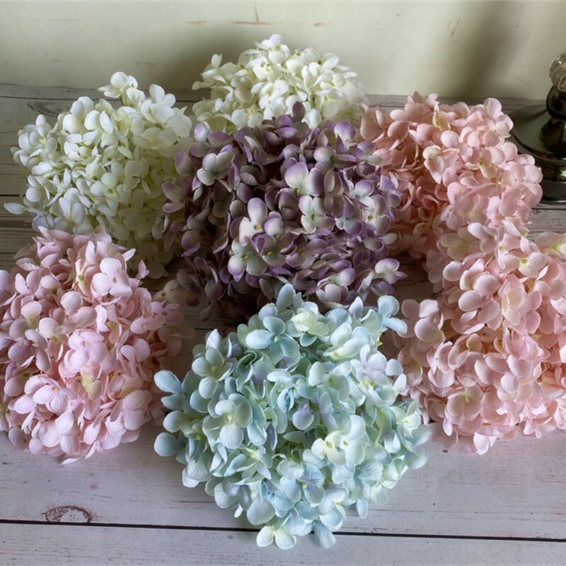 Store godt lavet nordisk stil hortensia blomsterhoveder silke kunstige blomster diy projekter leverer hvide blomster