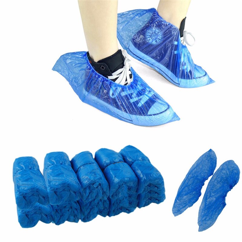 100 stk engangsplastik anti-slip boot sikkerhedssko dækker rene pvc plast regnvejrsdag anti våde sko boot covers