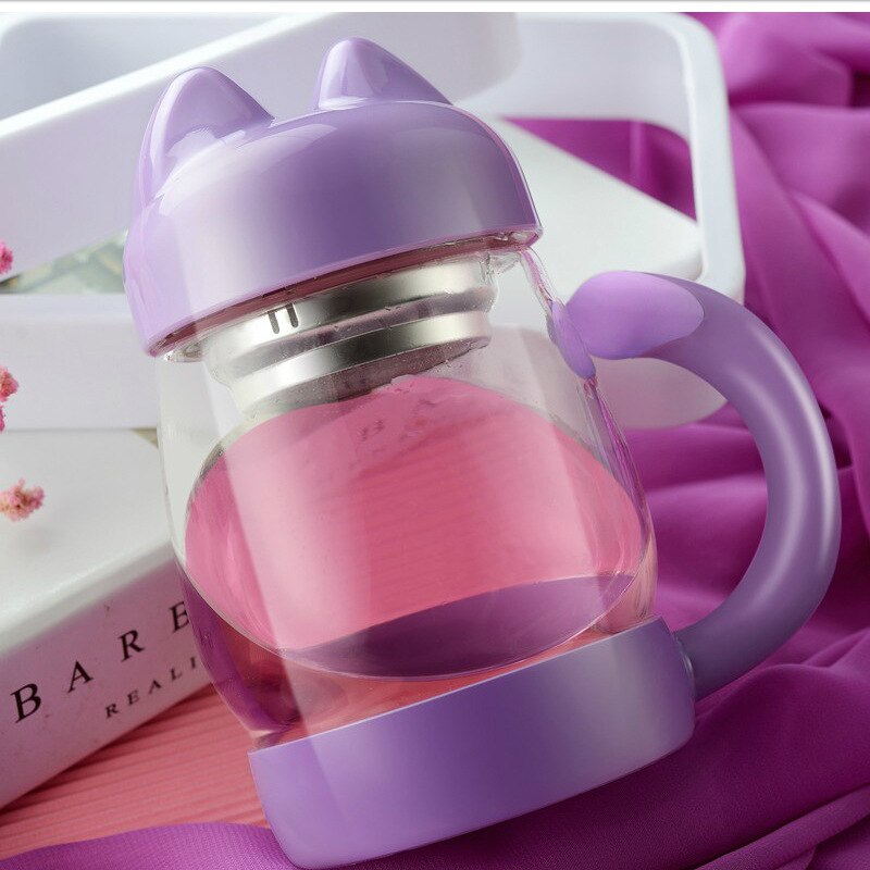Portable Cute Cat Glass Personality Milk Mug,cup With Infuser Office Coffee Tumbler Breakfast Mugs,flower tea cup