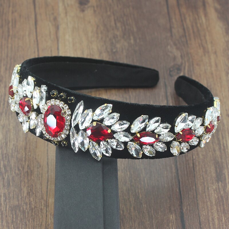 Luxus Vintage Samt Haar Zubehör Rot Schwarz Kristall Barock Hairband Elegante Strass perle Stirnband Für Frauen hochzeit: Elegant headband