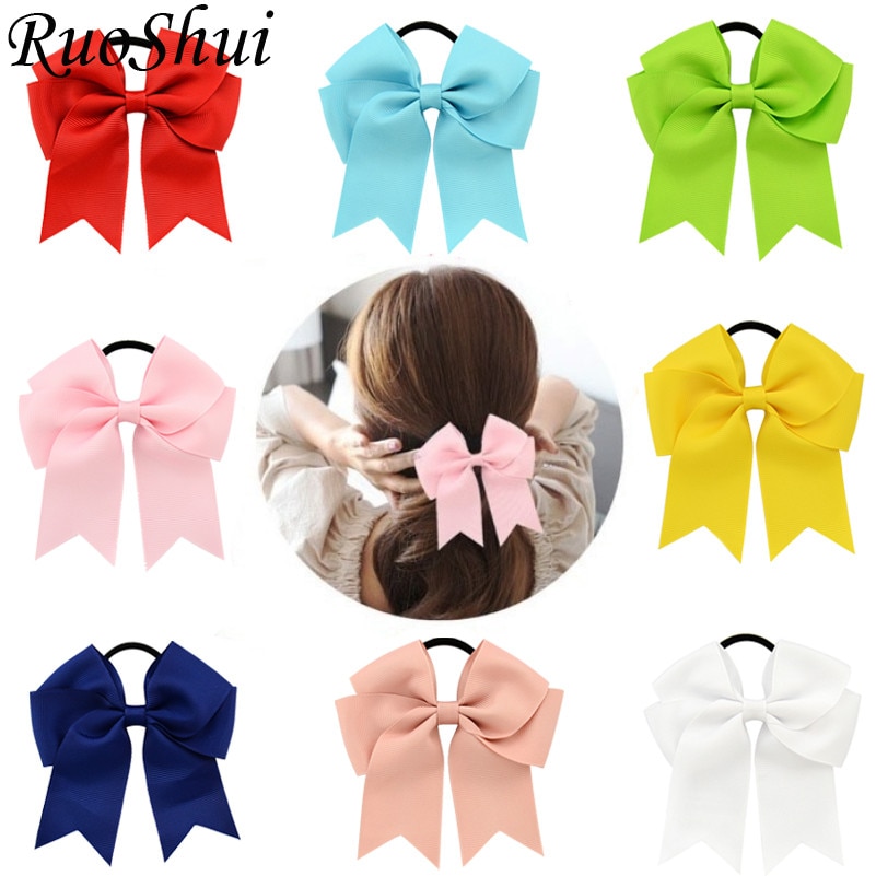 4.5 Inch Girls Cute Solid Cheerleading Bow Women Elastic Hair Bands Ribbon Rope Ponytail Holder Hair Ties Kids Hair Accessories