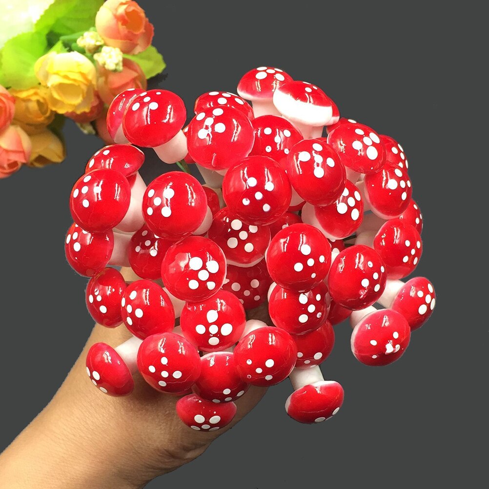 30Pcs/set 2cm Artificial Mini Mushroom Miniatures Fairy Garden Moss Terrarium Resin Crafts Decorations Stakes Craft For Home