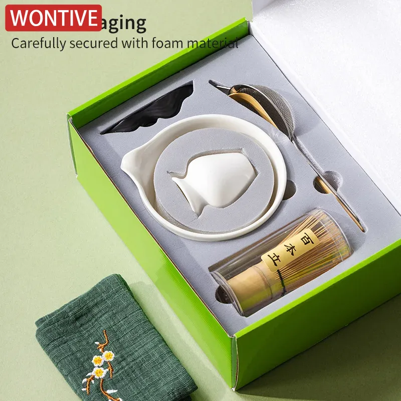 Ensemble de fabrication de Matcha japonais, brosse Matcha en bambou, bol Matcha exquis, boîte avec fouet, outils à thé somptueux, grands , 1 à 7 pièces