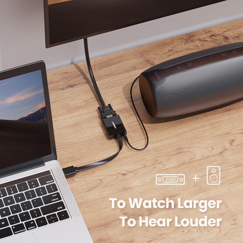 UGREEN Active HDMI to VGA Adapter with 3.5mm Audio Jack HDMI Male to VGA Female 1080P for PC Laptop Raspberry Pi HDMI to VGA