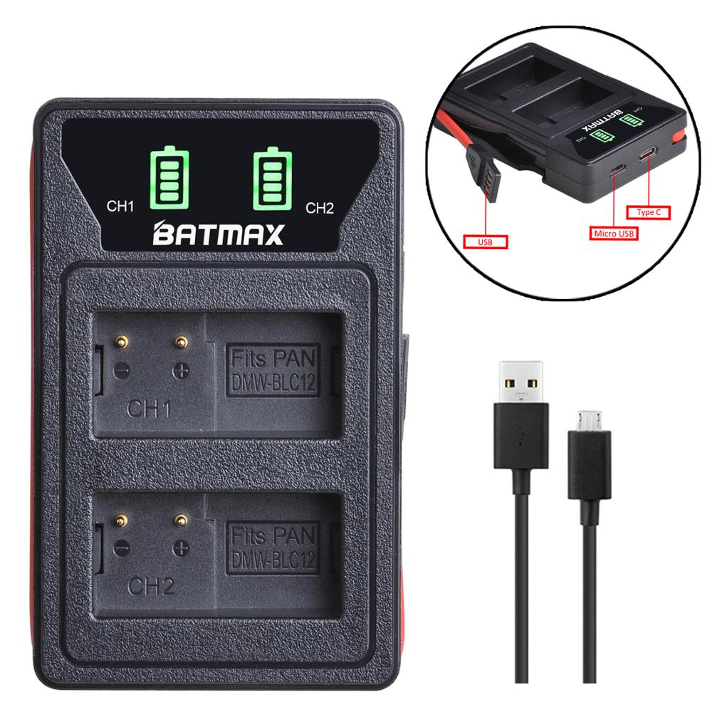 Batmax DMW-BLC12 BLC12E Batterij + Led Dual Charger Met Type C Poort Voor Panasonic FZ1000, FZ200, FZ300, G5, G6, G7, GH2, DMC-GX8