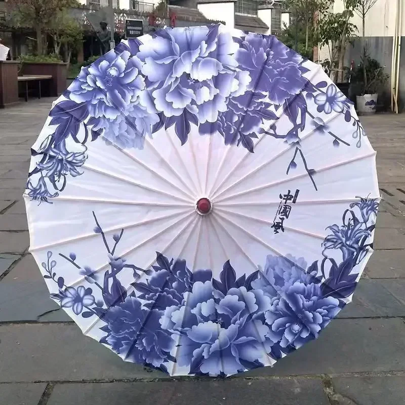 Adult Oil Paper Umbrella Chinese Style Rainproof Decoration Craft Hanfu Dance Photo Parasol Women's Umbrella Girls Cosplay Prop: black