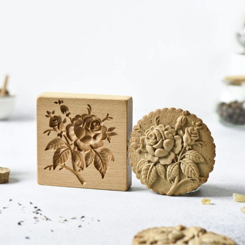 H7EA Exquisite Vivid Pattern Cookie Mold Pine Cones Flowers Windmill Shape Durable Wooden Cookie Biscuit Press Stamp Molds