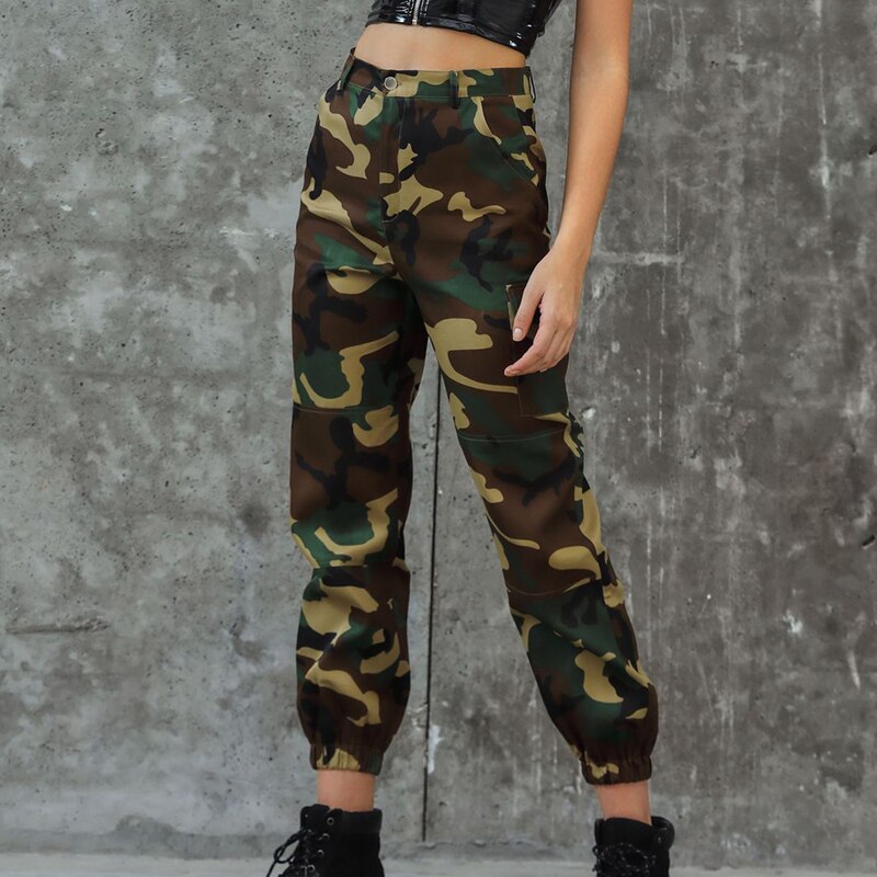 Womens High Waisted Slim Fit Camoflage Camo Jogger Pants Loose Slim Gym Leggings Sweatpants Pocket Overalls