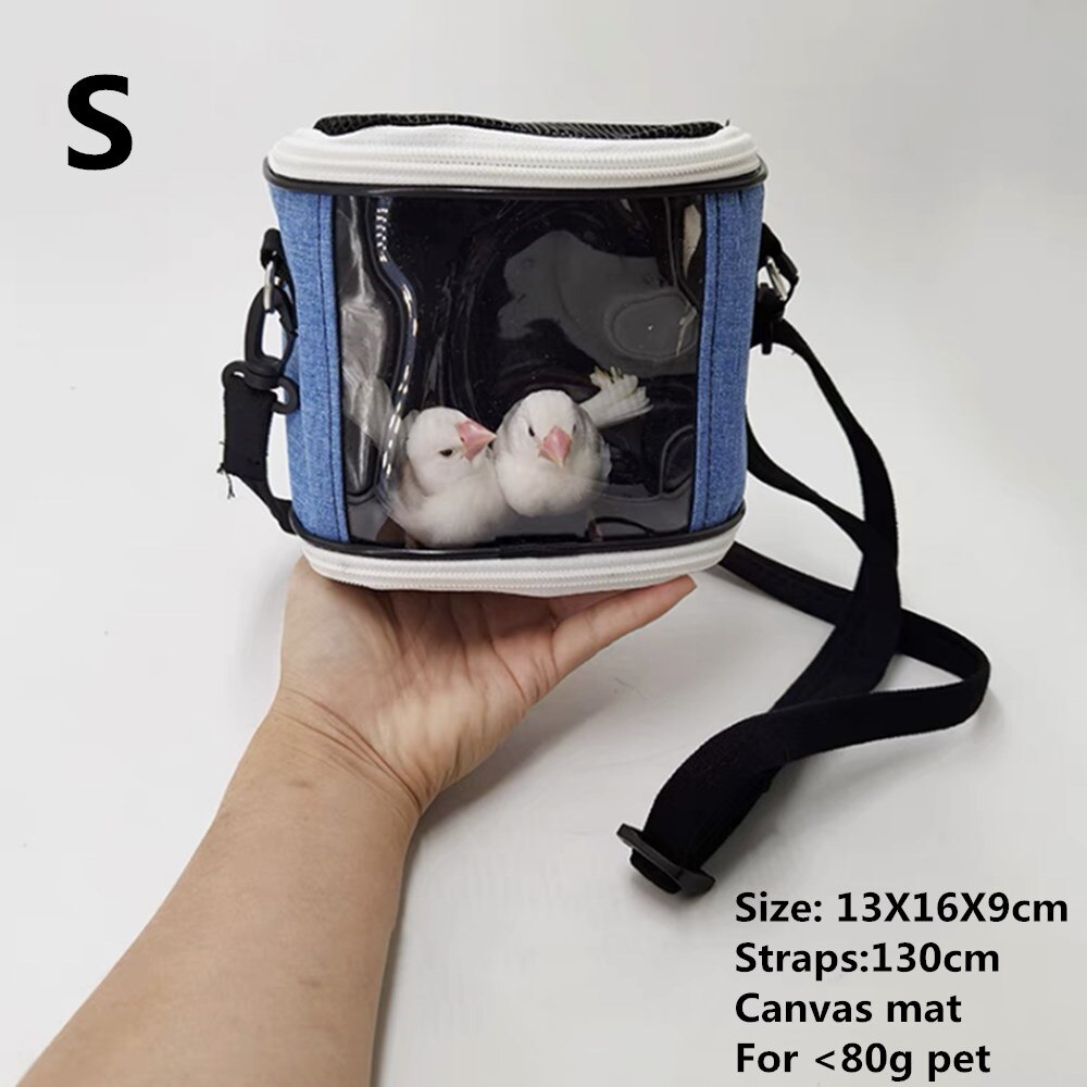 Cage de Transport d&#39;oiseaux de compagnie, sac de voyage Portable pour petits animaux, Transport de perroquets, écureuil léger et respirant, accessoires pour animaux de compagnie: Blue canvas S
