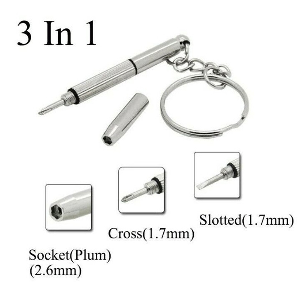 Mini destornillador multifuncional 3 en 1, destornillador hexagonal cruzado ranurado, gafas, reloj de teléfono, herramienta de llavero de reparación de tornillos, 2 uds.