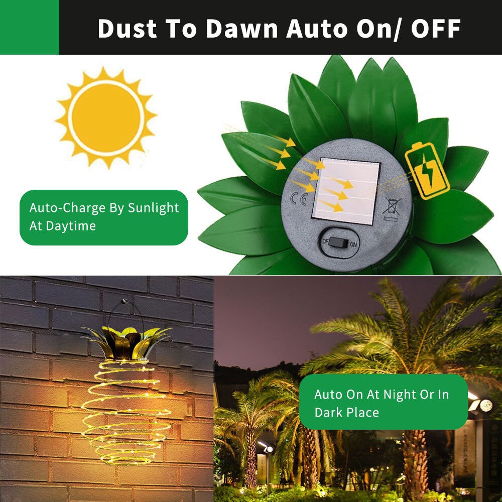 2 piezas jardín Solar cobre luces piña luces colgantes decoración al aire libre impermeable lámpara de pared decorativa paisaje luz amada