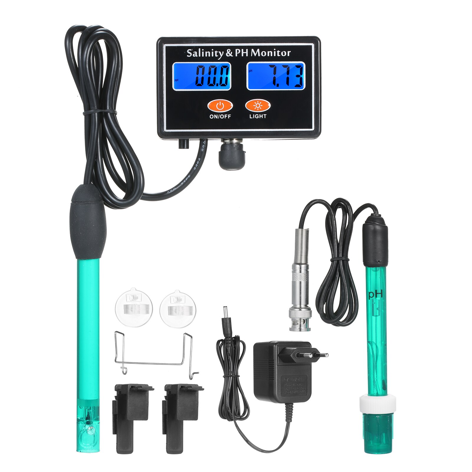 2-en-1 PH/salinité moniteur de de l'eau pH et salinité moniteur mètre eau de mer salinité moniteur PH de l'eau testeur: EU Plug