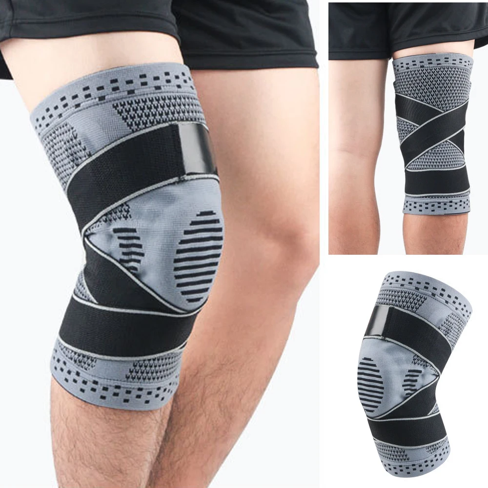 Genouillère de compression avec stabilisateur latéral pour adultes, attelle de sport, soutien du genou, déchirure du ménisque, basket-ball, Li-, instituts oto, 1 pièce: M / Gris foncé
