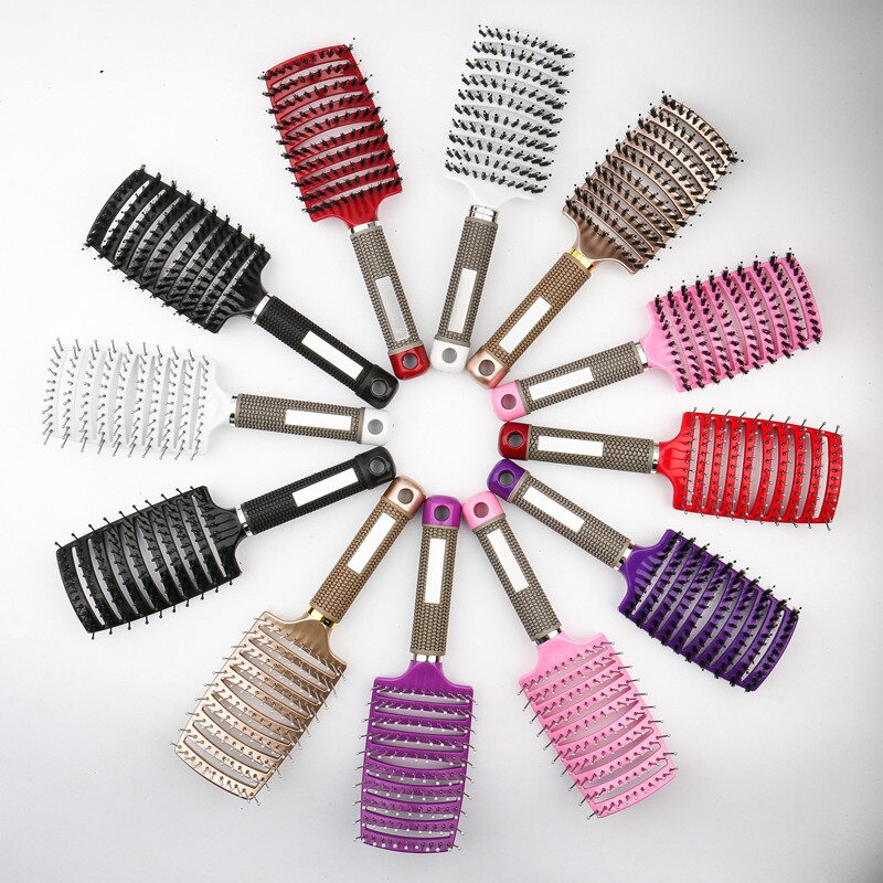 Brosse à cheveux professionnelle en poils et Nylon, peigne de Massage du cuir chevelu, pour cheveux mouillés