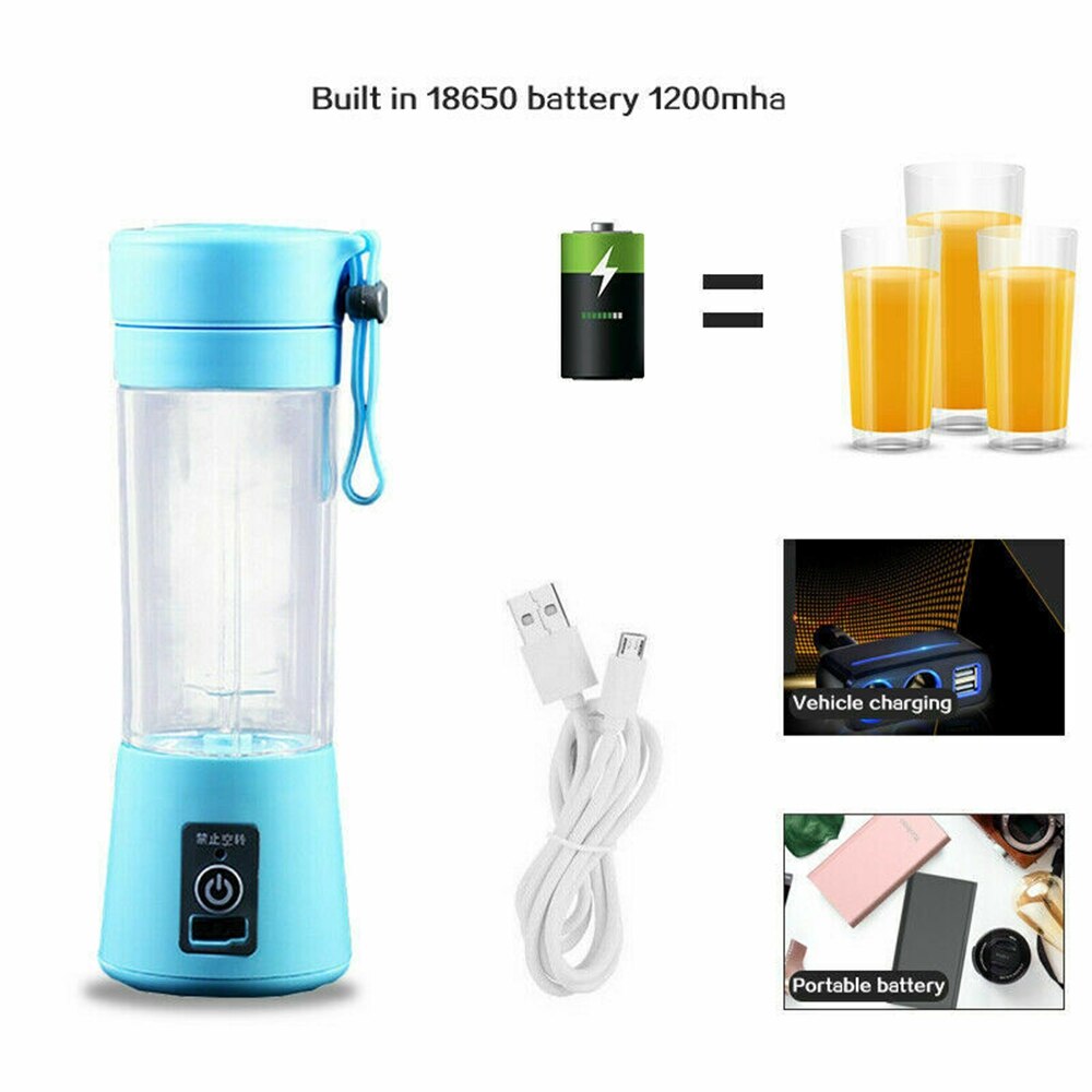 Portable Blender USB Electric Fruit Juicer Machine Handheld Smoothie Maker Mini Food Processor Personal Juice Blender Cup: Blue