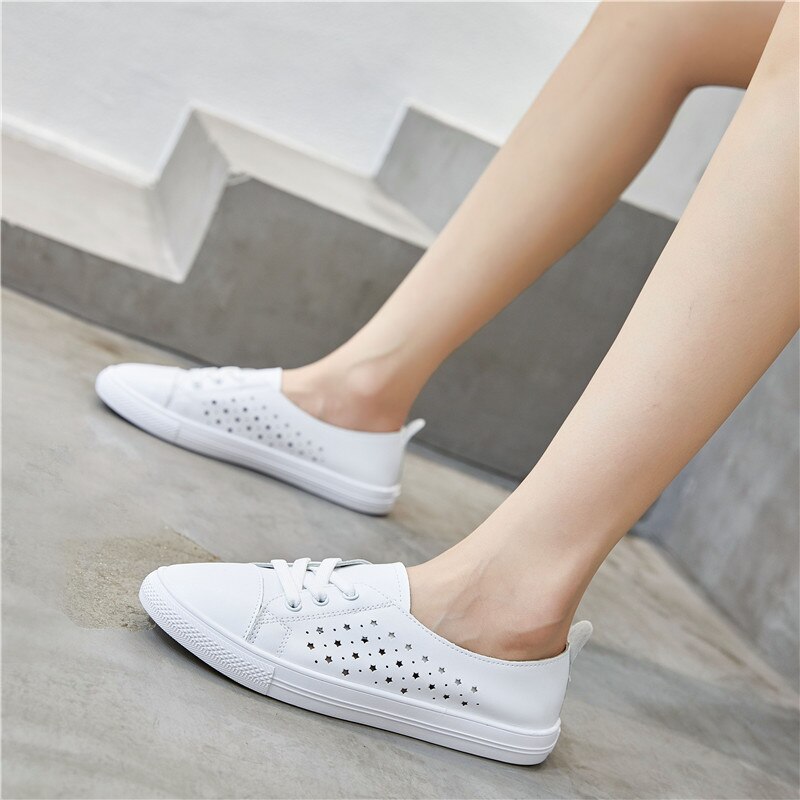 Tennis légères à plateforme pour femmes, baskets respirantes en cuir à enfiler, chaussures décontractées pour l'extérieur, grande taille 43, été