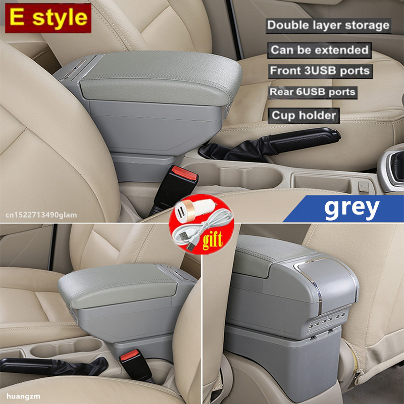 For MG ZS armrest box central Store content box car-styling decoration accessory With cup holder USB: E  gray 9 USB