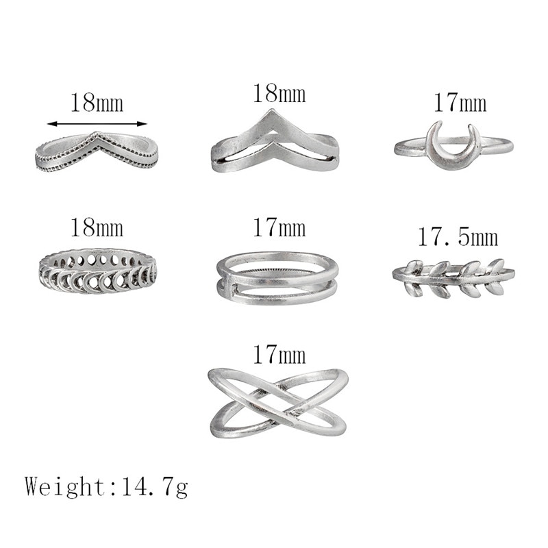 Blad måne halvmåne ringe til kvinder antikke punk kno midi ringe sæt vintage anillos smykke tilbehør 7 stk/sæt