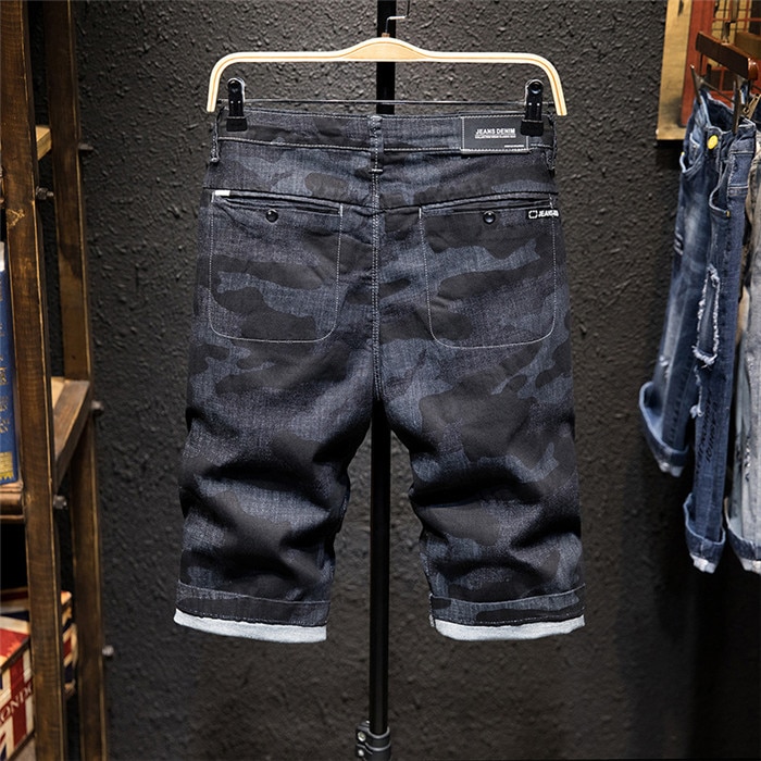 Sommer denimshorts til mænd #39 slim fit mikroelastisk bomuld sort vask ripped jeans tøj af mænds mærke ,x3176