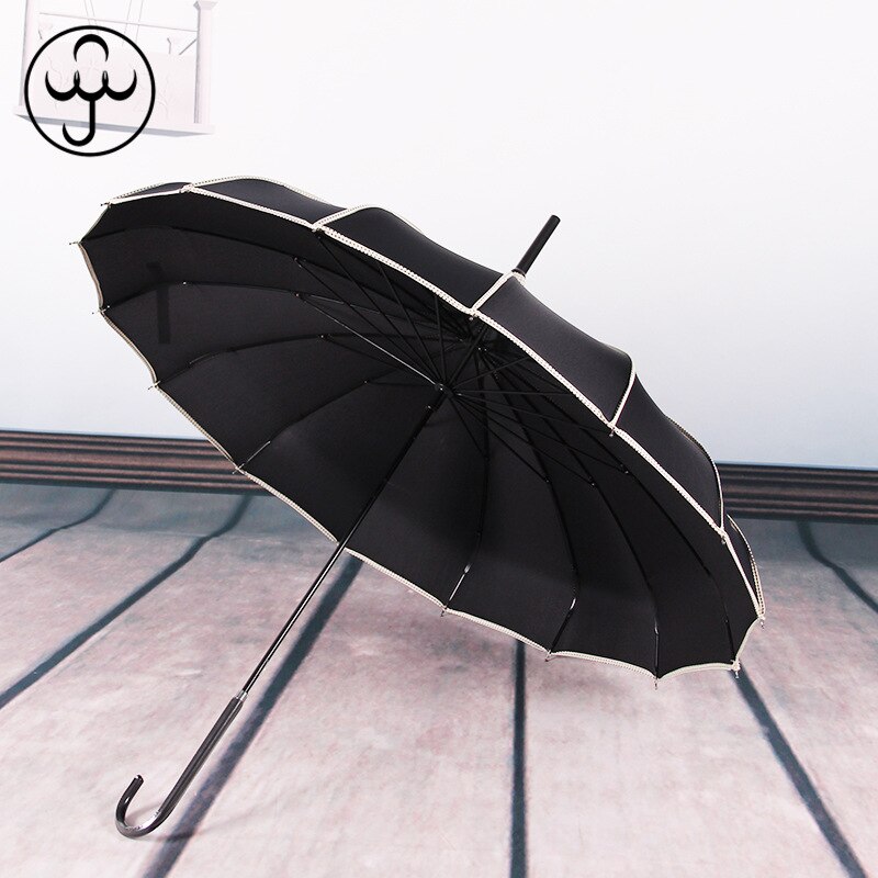 Parapluie de pagode à un point, longue poignée, pare-soleil pour princesse, enveloppé, photographie créative, rétro, ensoleillé, pluie: black