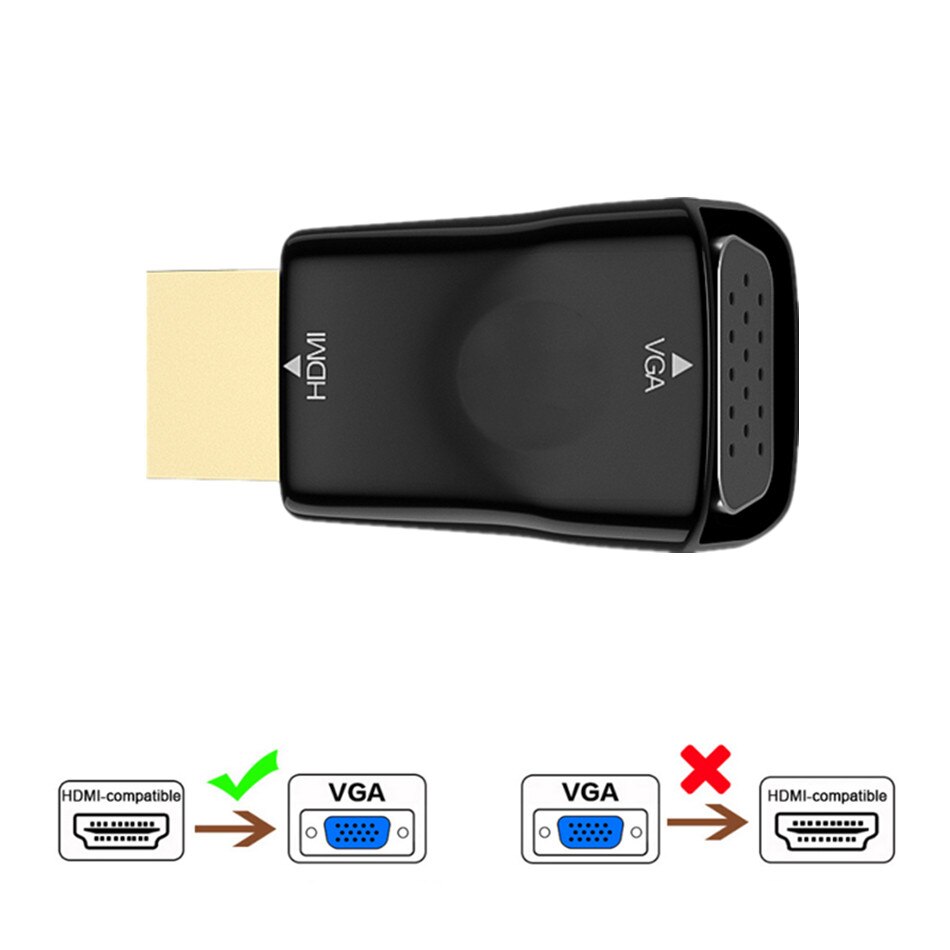 Wvvmvv hd hdmi-kompatibel til vga adapter konverter 1080p til xbox  ps4 pc bærbar tv boks til projektor skærm hdtv: Sort