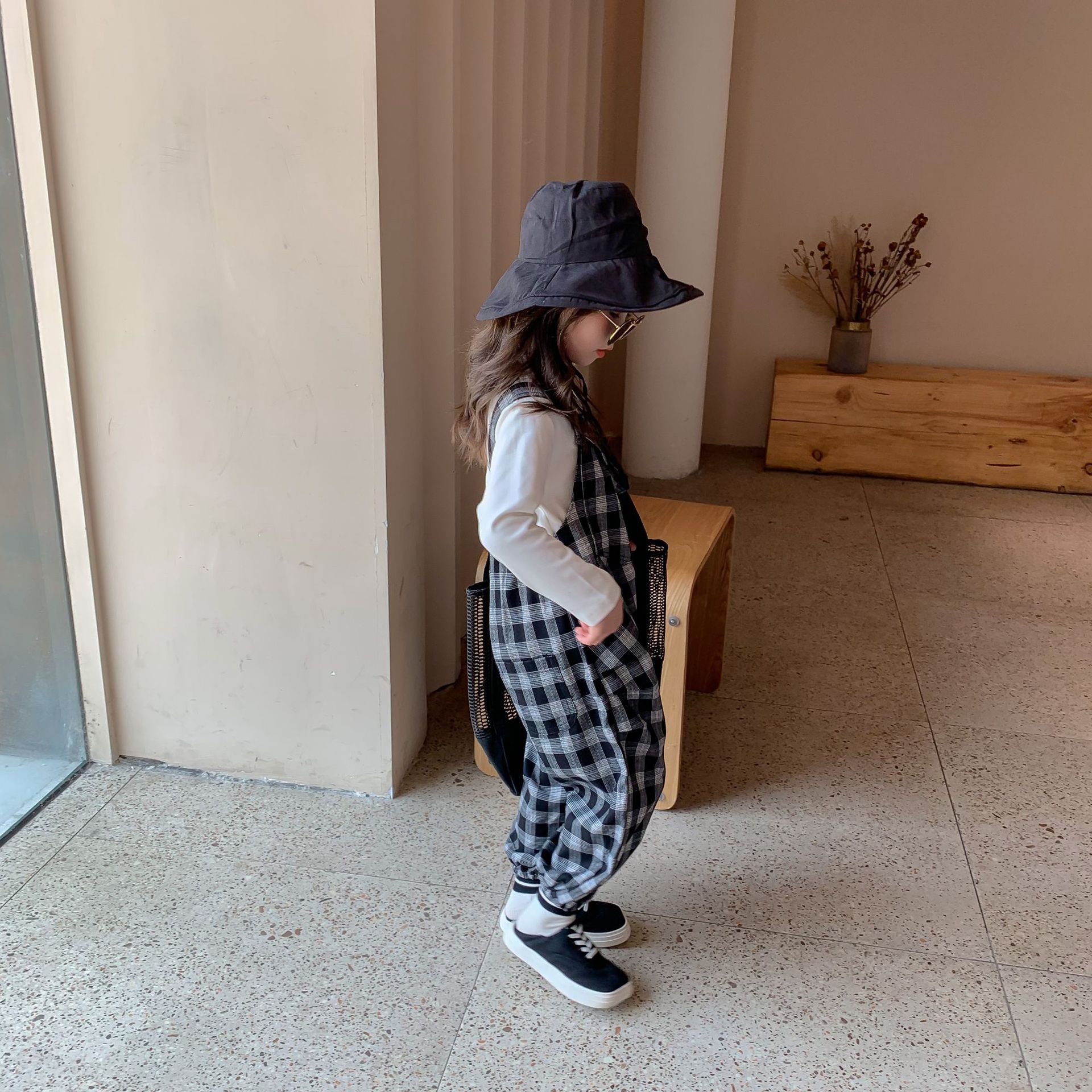 Kids Overall Solid T Shirts Autumn Plaid Trousers Girls Cardigan Undershit Top Korean Baby Clothes Toddler Overalls