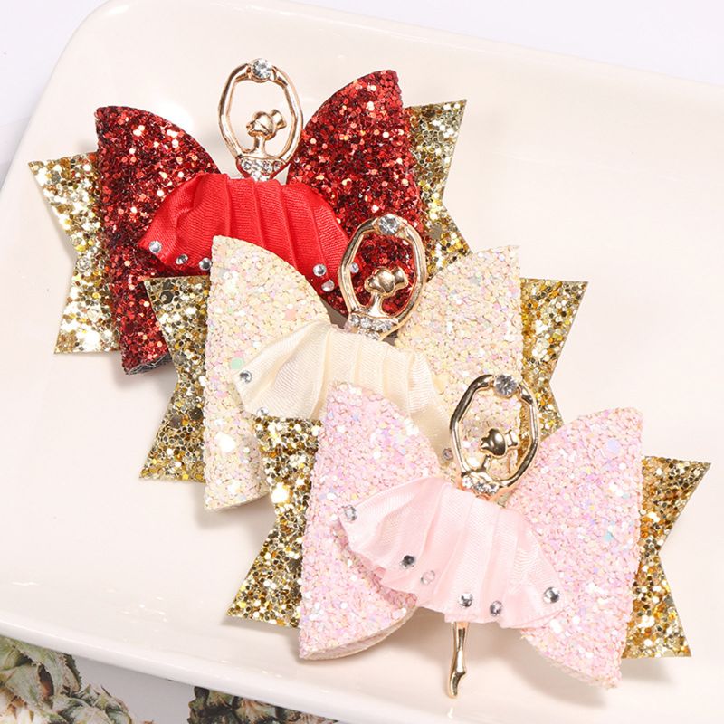 Ballerina Glitter Bow Sparkly Hair Clip for Baby Girls Hairpin Children Kids Barrettes Hair Accessories